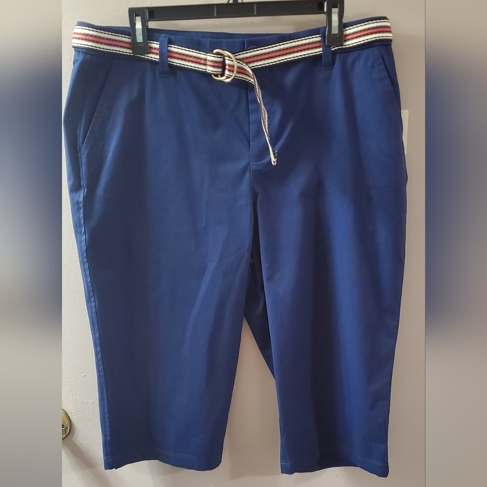 Rafaella Modern Weekend Navy Capri With Belt. Sz 14 NEW